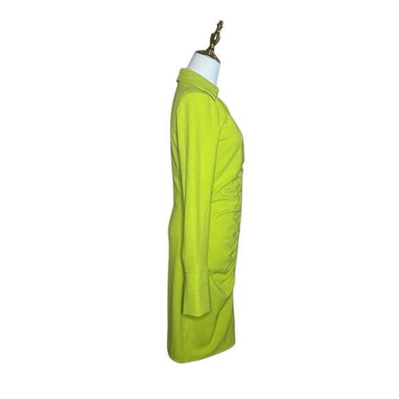 H&M Lime Green Long Sleeve Draped Shirt Dress Size S Button Front Ruched V-neck - Picture 10 of 15